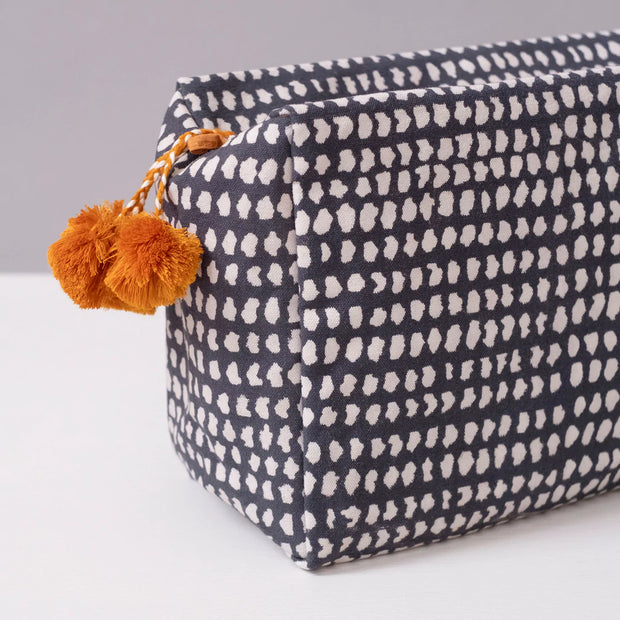 Navy Dot Block Print Toiletry Bag