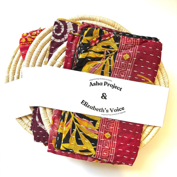 Woven Trivet & Kantha Hand Towel Set
