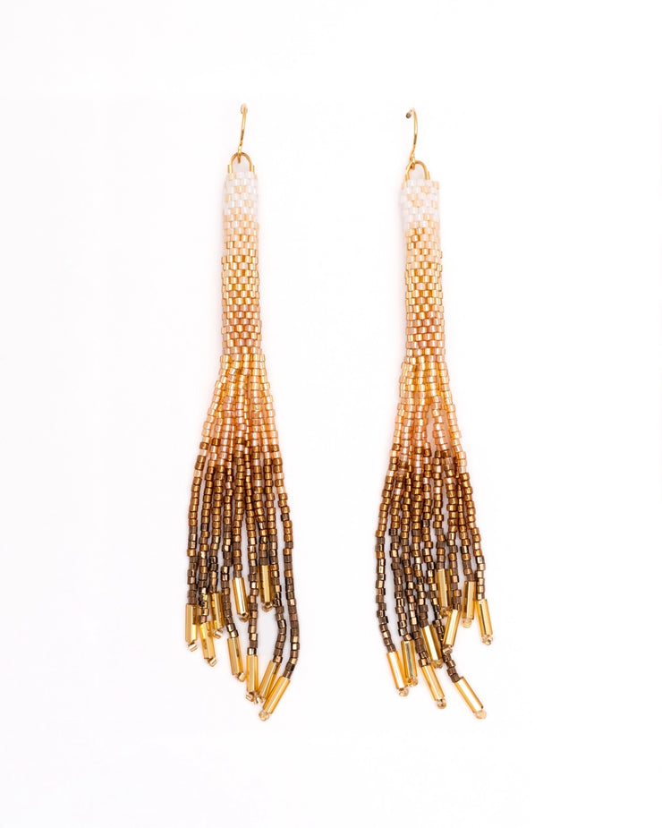 Beaded Handwoven Ombre Tassel Earrings - White