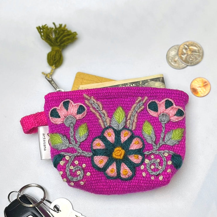 Victoria Hand-Embroidered Pouch - Magenta