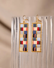 Beaded Handwoven Mosaic Tila and Brass Earrings - Blue/Red - Mango + Main