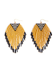 Beaded Handwoven Sonoran Triangle Fringe Earrings (Mustard)