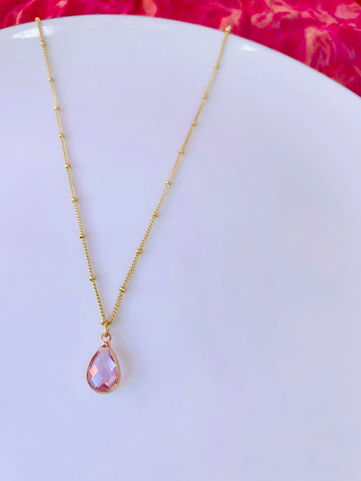 Dusty Rose Pink Teardrop Necklace