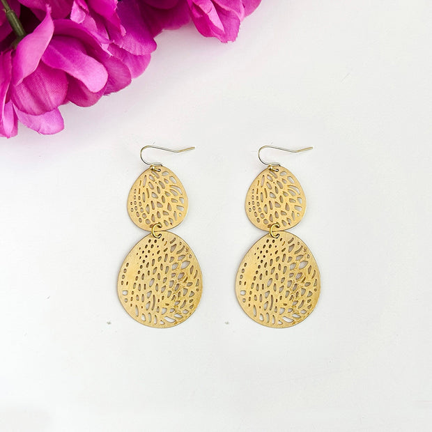 Stenciled Leaf Earrings - Gold