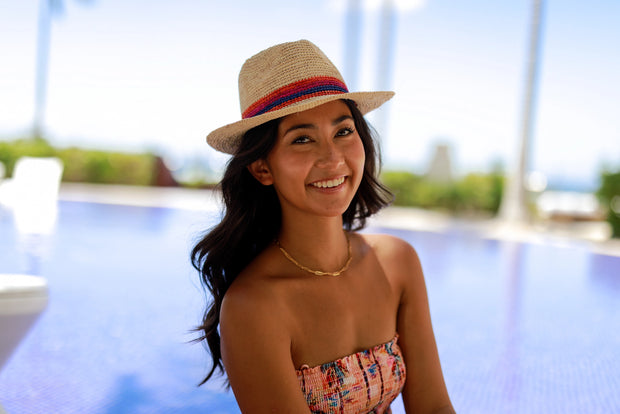 Straw Fedora - Coral & Fuschia