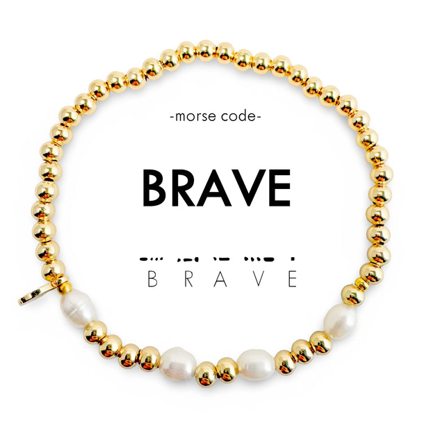 Morse Code Pearl & Gold Bracelet - BRAVE