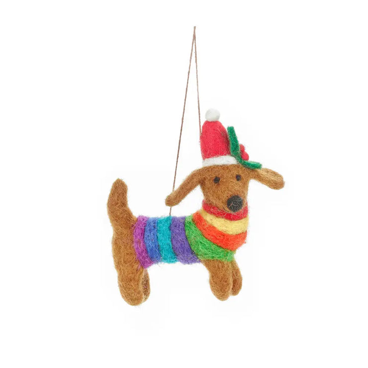 Festive Rainbow Dog Felt Ornament
