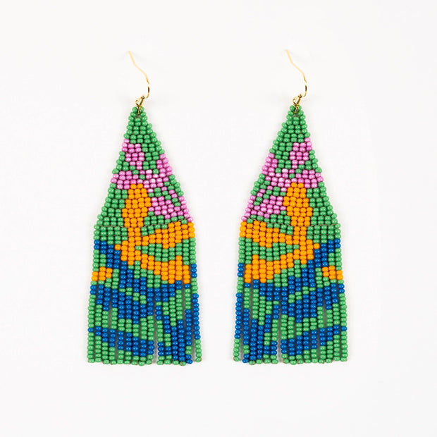 Beaded Botanical Fringe Earrings - Up Beat