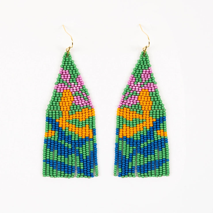 Beaded Botanical Fringe Earrings - Up Beat - Mango + Main