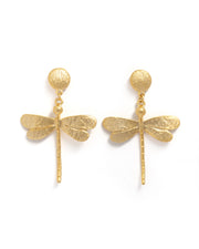 Brushed Gold Dragonfly Drop Earrings