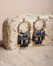 Beaded Handwoven Painted Desert Fringe Earrings (Blue) - Mango + Main