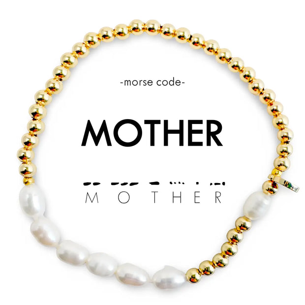 Morse Code Pearl & Gold Bracelet - MOTHER