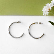 Textured Twig Hoops - Silver