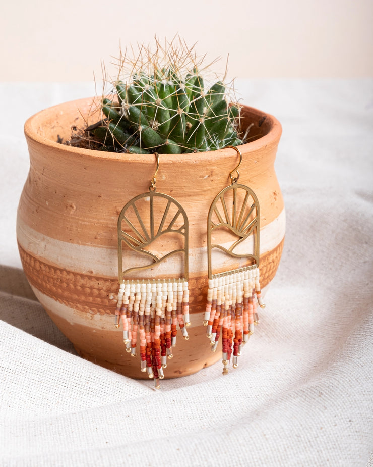 Beaded Handwoven Sedona Sunset Fringe Earrings (Rust/Salmon) - Mango + Main