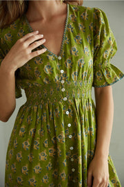 Tatiana Block Print Dress - Olive - Mango & Main