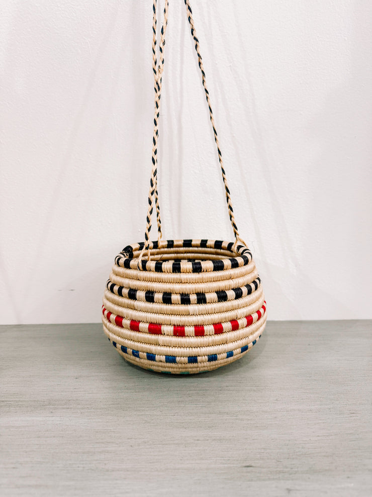 Hanging Woven Pot - Red Dots