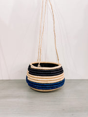 Hanging Woven Pot - Blue/Black