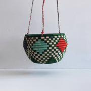 Hanging Plant Basket - Green Checkers