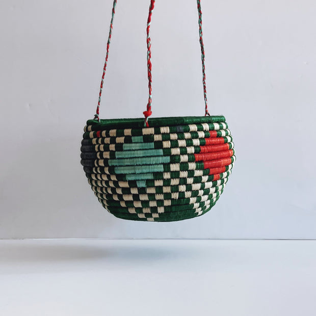 Hanging Plant Basket - Green Checkers