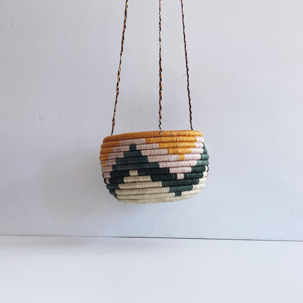 Hanging Plant Basket - Pink Gold Chevron