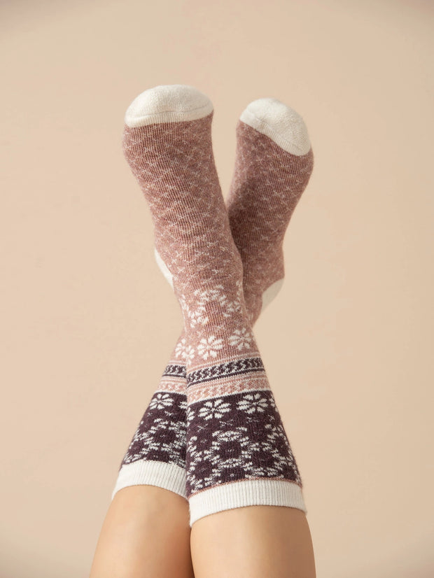 Fair Isle Alpaca Socks - Blush