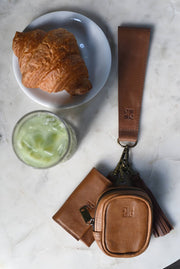 Mini Leather Wallet Charm - Cognac