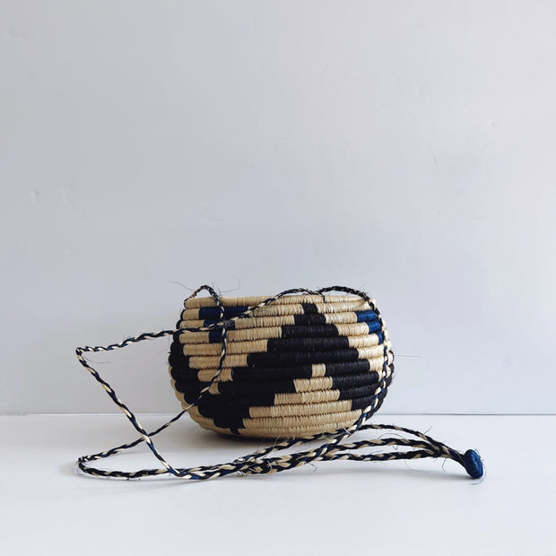 Hanging Plant Basket - Blue Black Chevron