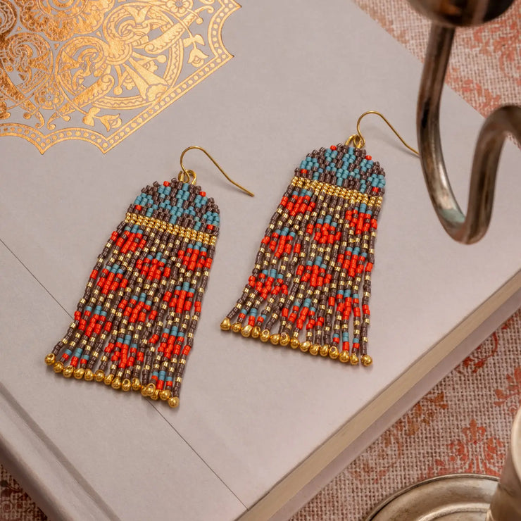 Brocade Garden Earrings - Brown/Red