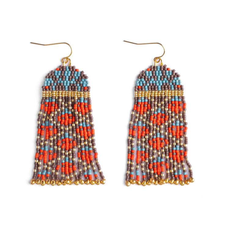 Brocade Garden Earrings - Brown/Red