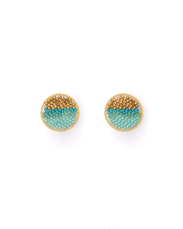 Beaded Handwoven Sweet Tart Stud Earring - Aqua