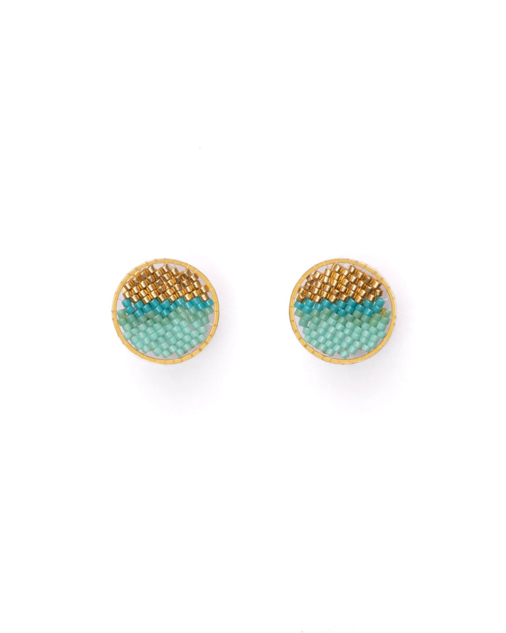Beaded Handwoven Sweet Tart Stud Earring - Aqua