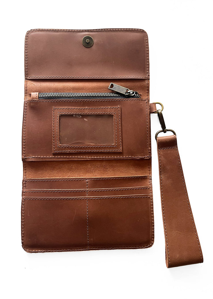 Leather Wallet Wristlet - Cognac