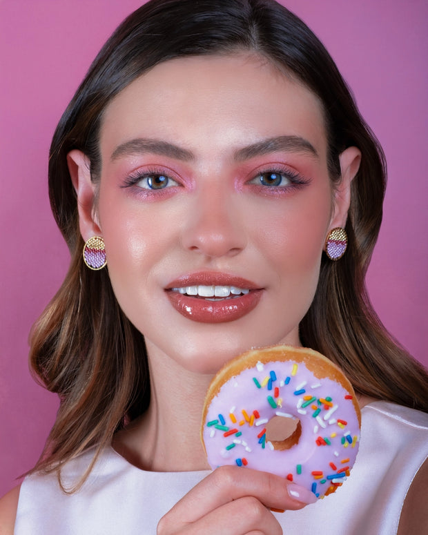 Beaded Handwoven Sweet Tart Stud Earring - Pink