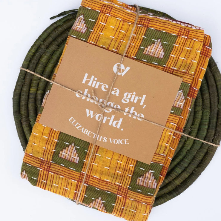 Woven Trivet & Kantha Hand Towel Set