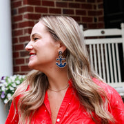 Beaded Navy Anchor Earrings