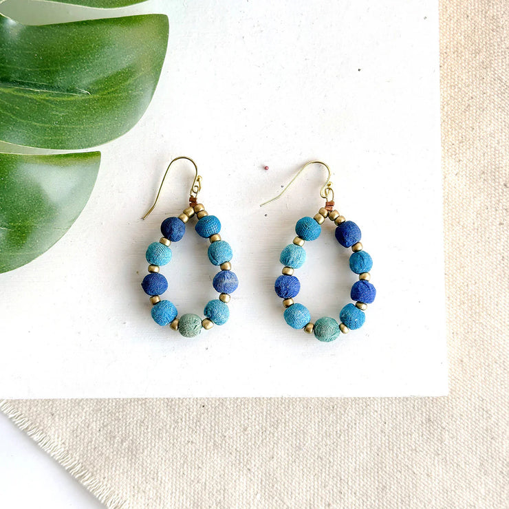 Kantha Azure Beaded Teardrop Earrings - Mango + Main