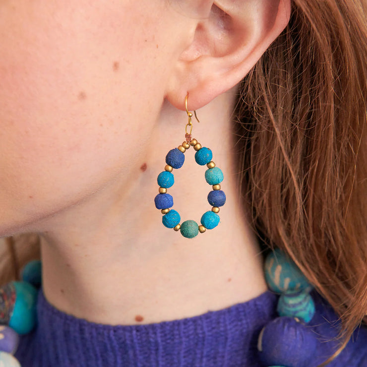 Kantha Azure Beaded Teardrop Earrings - Mango + Main