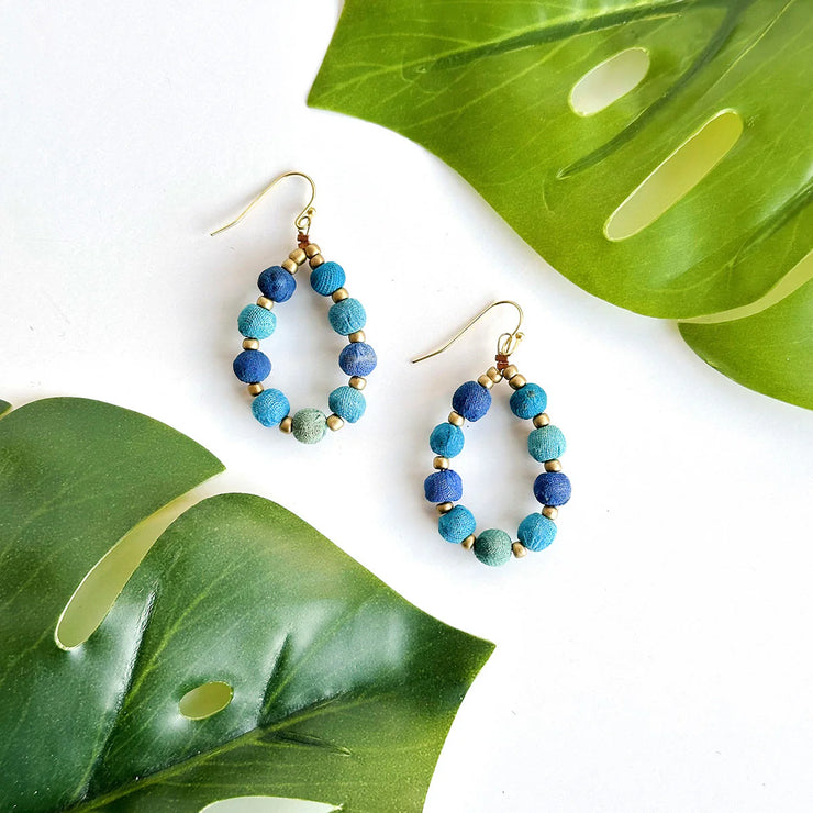 Kantha Azure Beaded Teardrop Earrings - Mango + Main