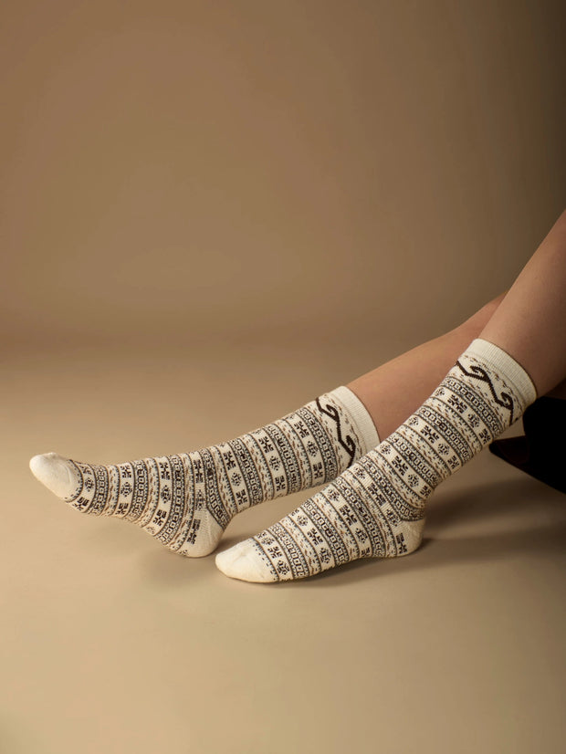 Fair Isle Alpaca Socks - White