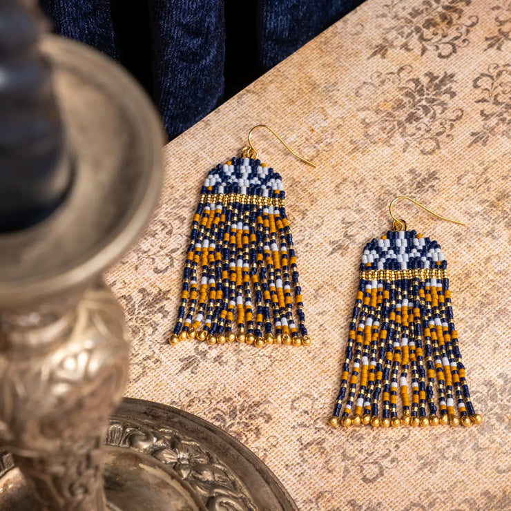 Brocade Garden Earrings - Blue/Mustard