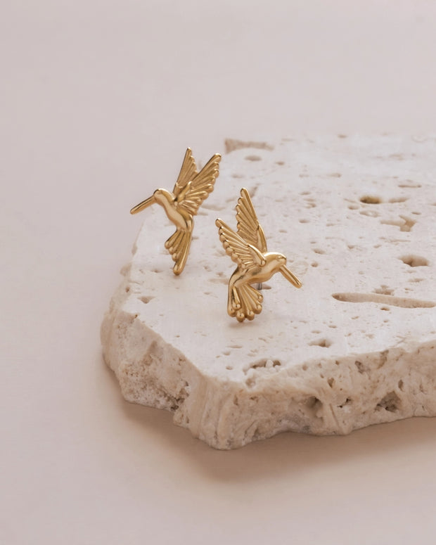Gold Hummingbird Stud Earrings