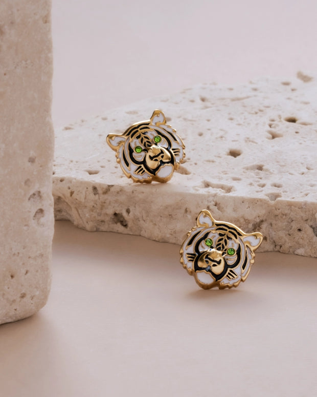 Gold Tiger Stud Earrings