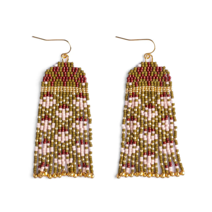 Brocade Garden Earrings - Olive/Pink