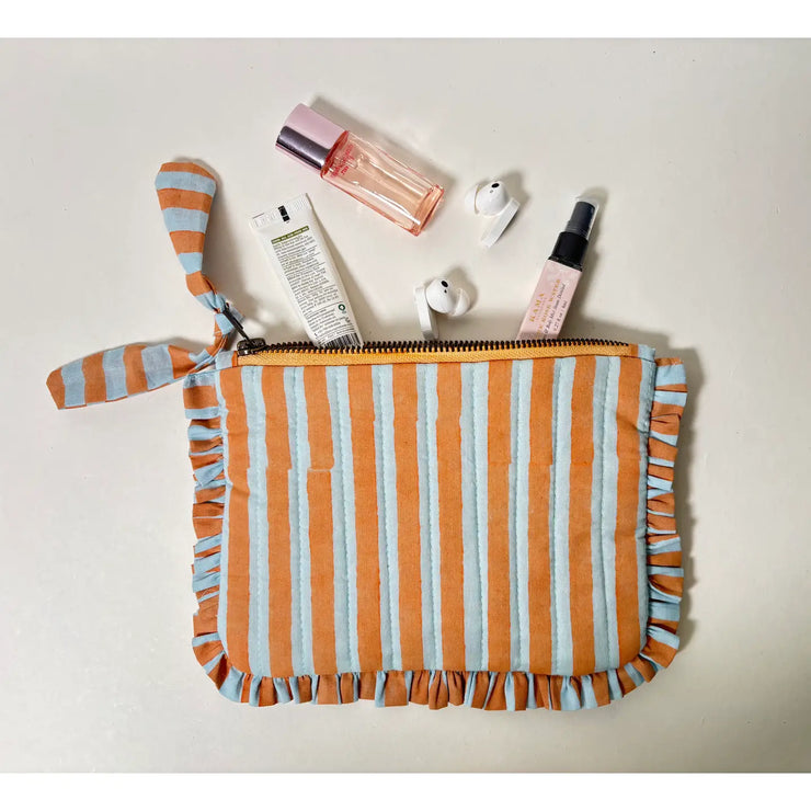 Flat Frill Pouch - Orange Stripes