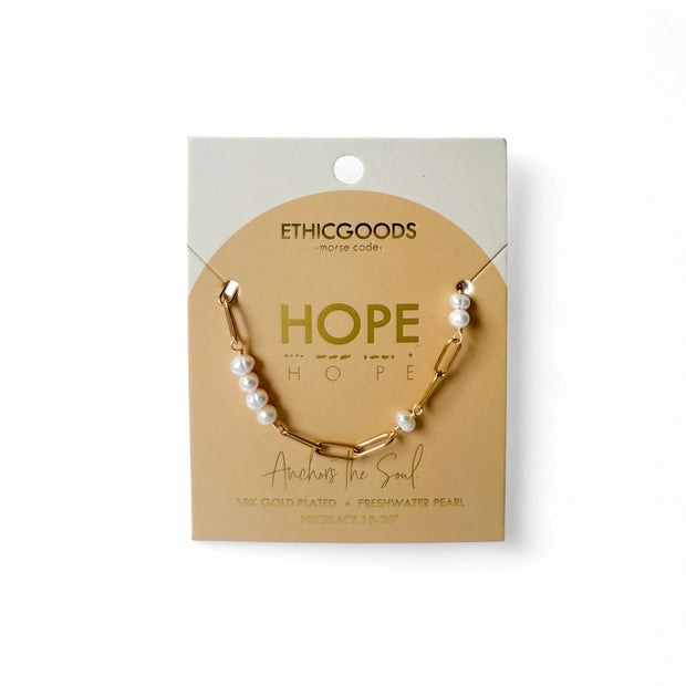 Morse Code Pearl & Gold Chain Necklace - Hope