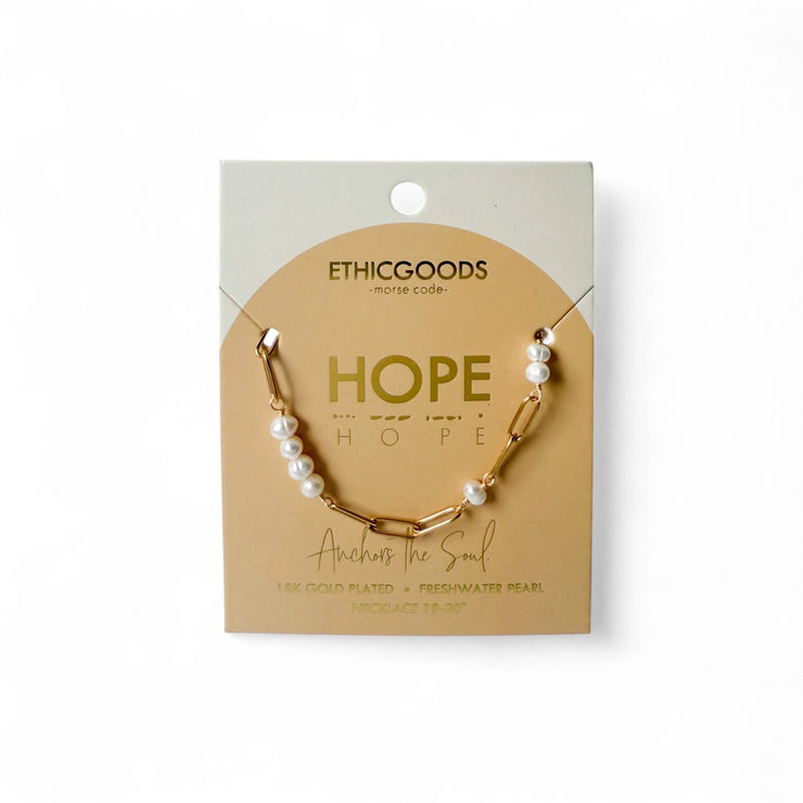 Morse Code Pearl & Gold Chain Necklace - Hope