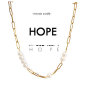 Morse Code Pearl & Gold Chain Necklace - Hope