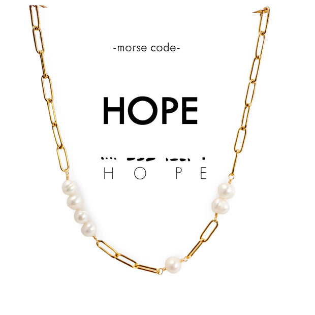 Morse Code Pearl & Gold Chain Necklace - Hope