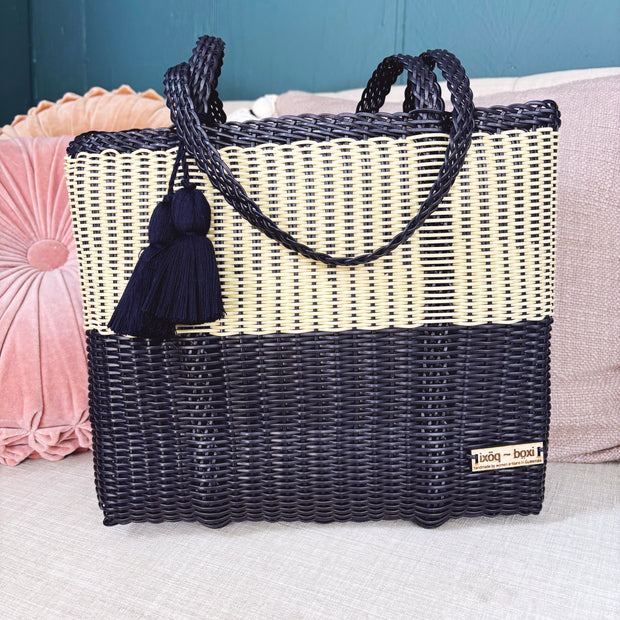 Medium Cesta Tote - Navy & Gold