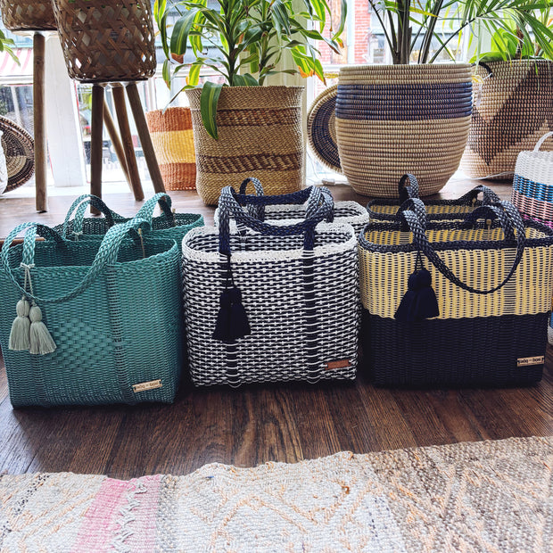 Medium Cesta Tote - Navy & Gold
